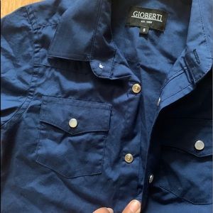 Short sleeve Stiff collar snap button up shirt